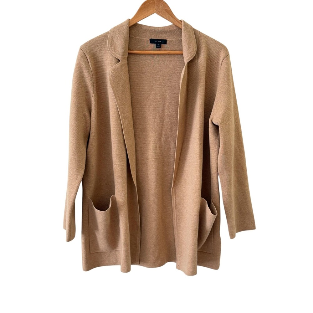 J Crew Eloise Open Front Cardigan Sweater Womens S Camel Collar Capsule Travel